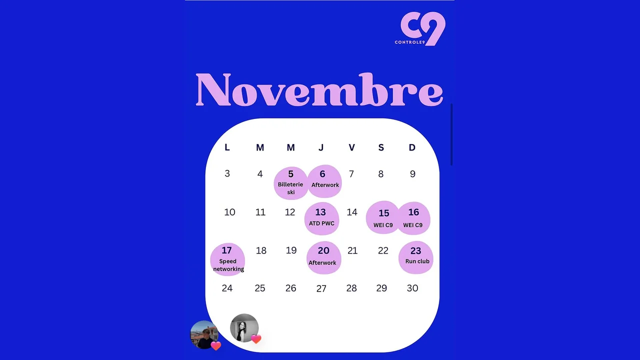 Calendrier mensuel des événements C9
